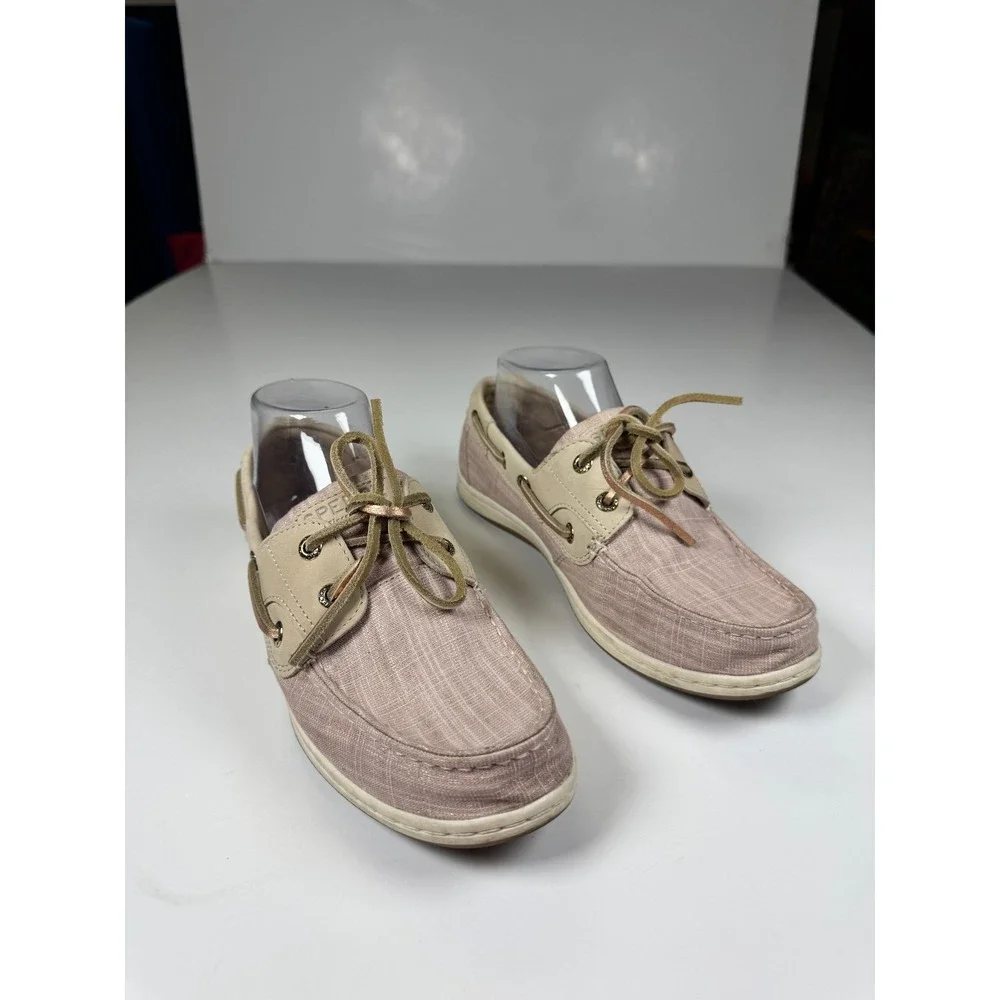 Sperry Koifish STS86519 Womens 7.5 Linen Pink Sparkle Moc Toe Lace Up Boat Shoes